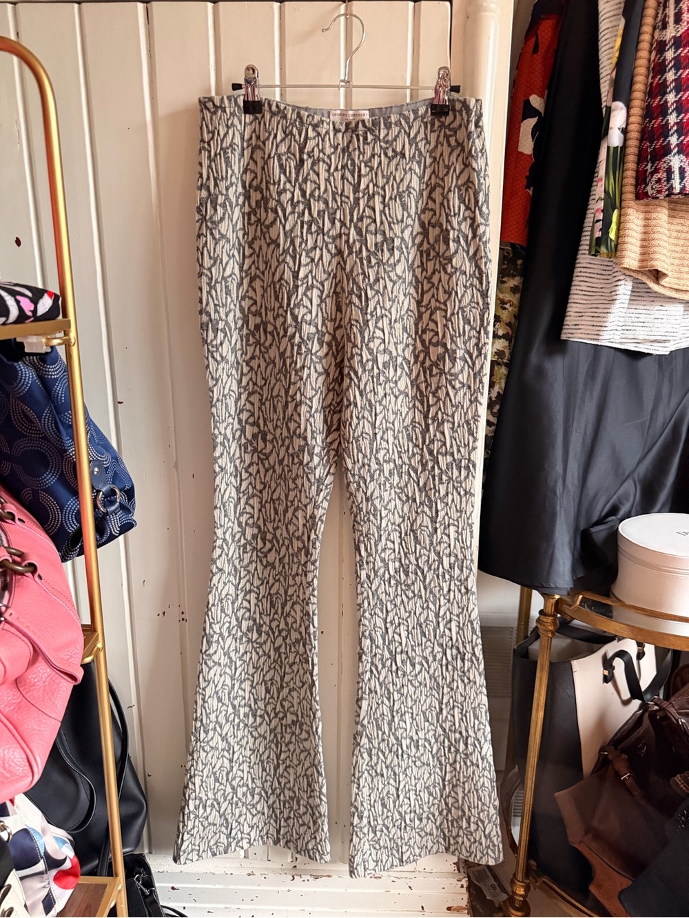 Opening Ceremony Cream and Black Abstract Flare Pants